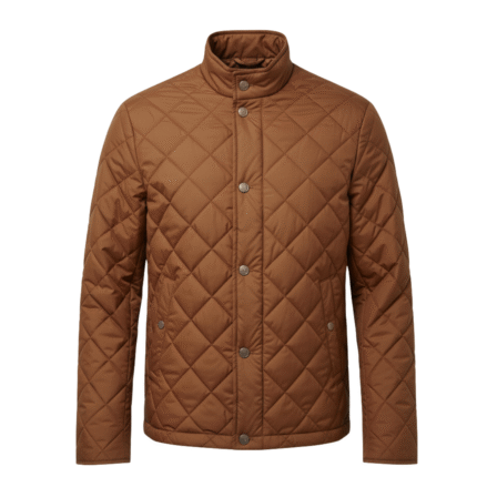 Veste Matelassée Homme Marron Clair Élégante Col Montant, Motif Losanges